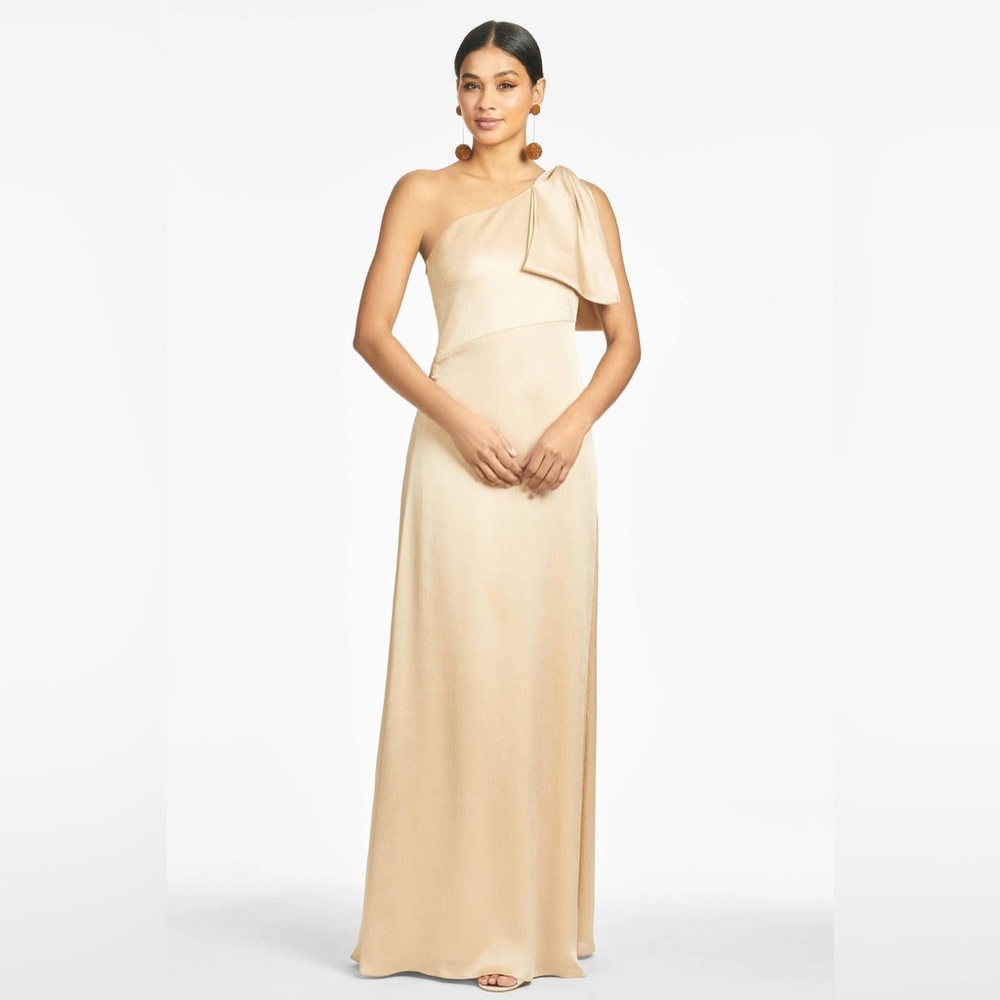 Sachin + Babi Chelsea One Shoulder Bow Gown Champagne